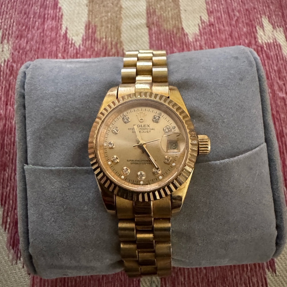 Rolex Women's Gold Watch with Diamond Accents